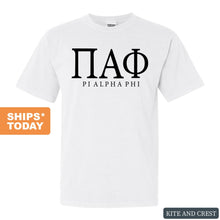 Load image into Gallery viewer, Pi Alpha Phi Block Letter Comfort Colors T-Shirt - Fraternity Tee - Kite and Crest
