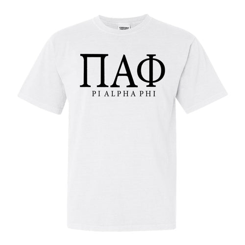 Pi Alpha Phi Block Letter Comfort Colors T-Shirt - Fraternity Tee - Kite and Crest