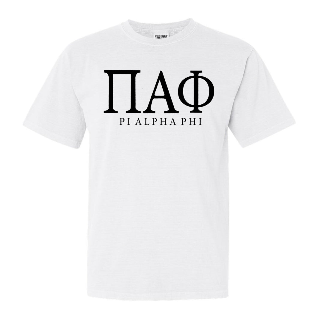 Pi Alpha Phi Block Letter Comfort Colors T-Shirt - Fraternity Tee - Kite and Crest
