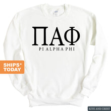 Load image into Gallery viewer, Pi Alpha Phi Block Letter Sweatshirt - Fraternity Crewneck Sweatshirt - Kite and Crest
