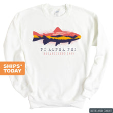 Load image into Gallery viewer, Pi Alpha Phi Fishing Sweatshirt - Fraternity Crewneck Sweatshirt - Kite and Crest
