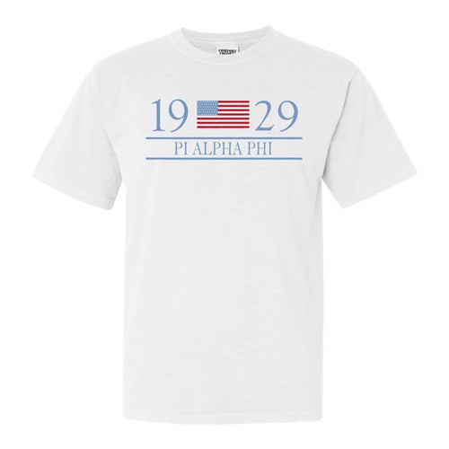 Pi Alpha Phi Flag Year Comfort Colors T-Shirt - Fraternity Tee - Kite and Crest