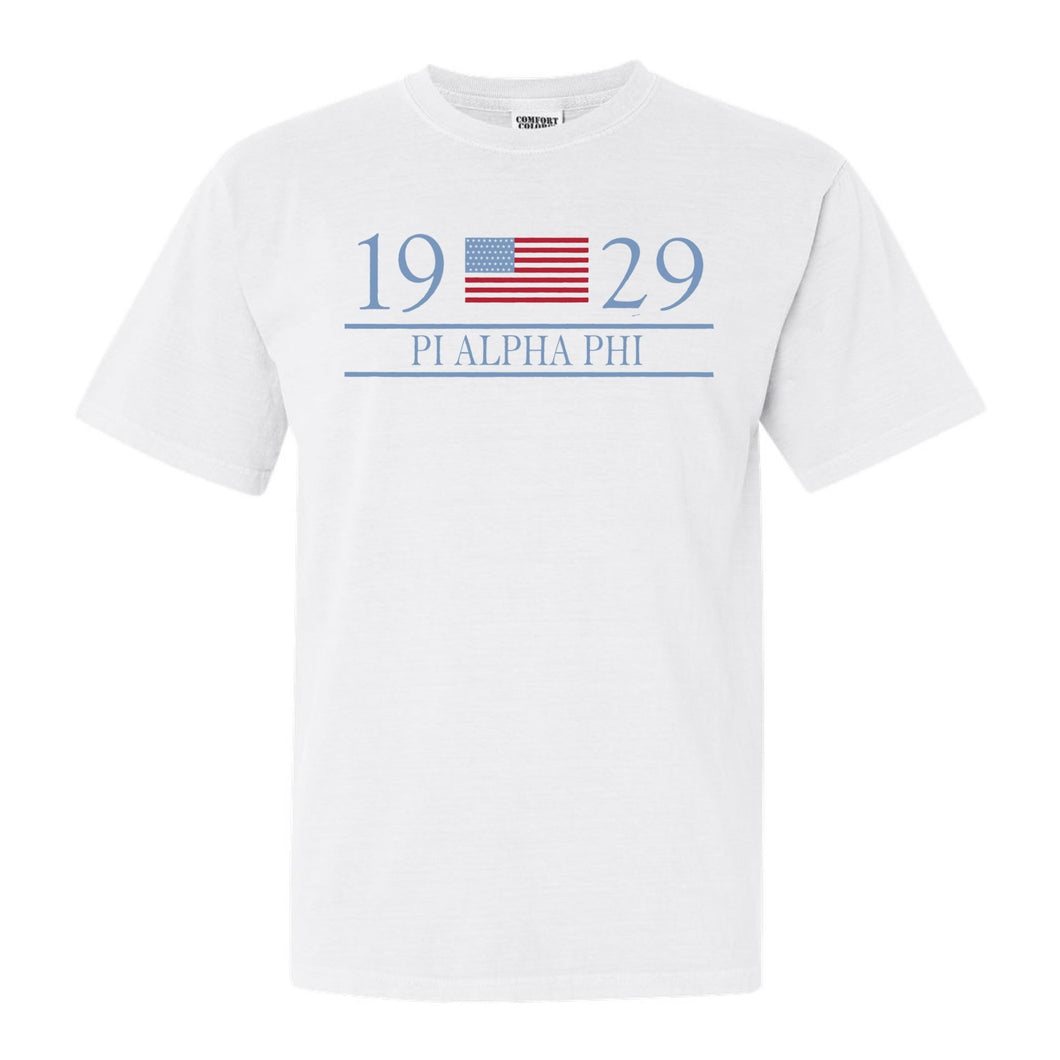 Pi Alpha Phi Flag Year Comfort Colors T-Shirt - Fraternity Tee - Kite and Crest