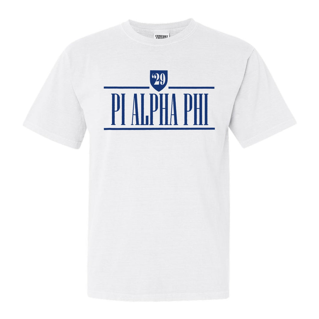 Pi Alpha Phi Shield Comfort Colors T-Shirt - Fraternity Tee - Kite and Crest