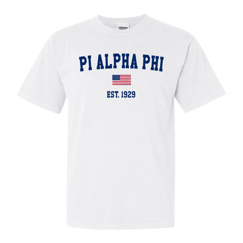 Pi Alpha Phi USA Flag Comfort Colors T-Shirt - Fraternity Tee - Kite and Crest