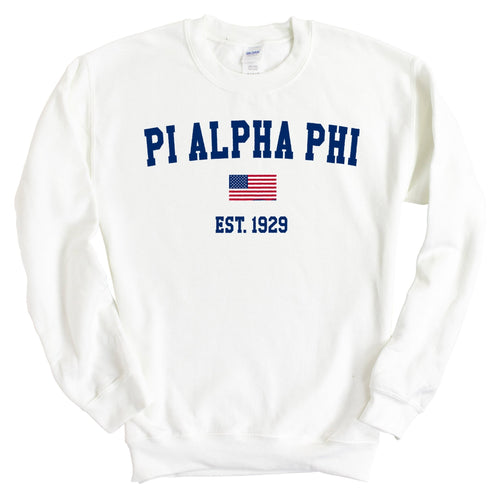 Pi Alpha Phi USA Flag Sweatshirt - Fraternity Crewneck Sweatshirt - Kite and Crest