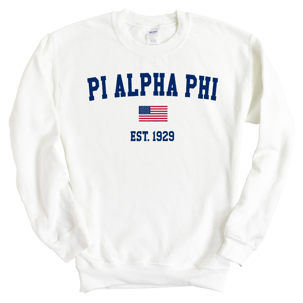 Pi Alpha Phi USA Flag Sweatshirt - Fraternity Crewneck Sweatshirt - Kite and Crest