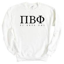 Load image into Gallery viewer, Pi Beta Phi (Pi Phi) Block Letter Sorority Crewneck Sweatshirt - Kite and Crest
