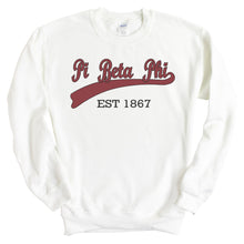 Load image into Gallery viewer, Pi Beta Phi Sweatshirt | Pi Phi Baseball Crewneck Sweatshirt | Pi Beta Phi Sorority Gift Idea - Kite and Crest
