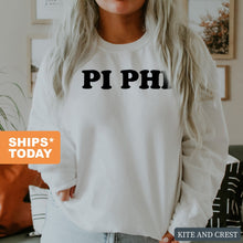 Load image into Gallery viewer, Pi Beta Phi Sweatshirt - Pi Phi Block Name Crewneck Sweatshirt - Kite and Crest
