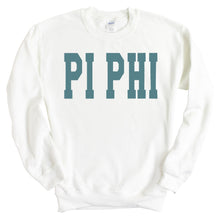 Load image into Gallery viewer, Pi Beta Phi Sweatshirt - Pi Phi Blue Retro Crewneck Sweatshirt - Kite and Crest
