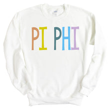 Load image into Gallery viewer, Pi Beta Phi Sweatshirt - Pi Phi Colorful Lined Crewneck Sweatshirt - Kite and Crest
