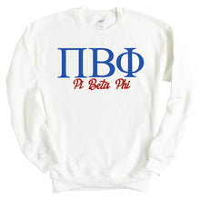 Load image into Gallery viewer, Pi Beta Phi Sweatshirt | Pi Phi Red and Blue Crewneck Sweatshirt | Pi Beta Phi Sorority Gift Idea - Kite and Crest
