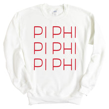 Load image into Gallery viewer, Pi Beta Phi Sweatshirt | Pi Phi Red and Stacked Crewneck Sweatshirt | Pi Beta Phi Sorority Gift Idea - Kite and Crest
