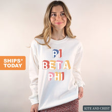 Load image into Gallery viewer, Pi Beta Phi Sweatshirt | Pi Phi Retro Crewneck Sweatshirt | Pi Beta Phi Sorority Gift Idea - Kite and Crest
