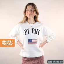 Load image into Gallery viewer, Pi Beta Phi Sweatshirt - Pi Phi USA Crewneck Sweatshirt - Kite and Crest
