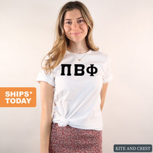 Load image into Gallery viewer, Pi Beta Phi T-Shirt | Pi Phi Basic Black Letters Shirt | Pi Beta Phi Sorority Gift Idea - Kite and Crest
