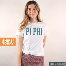 Load image into Gallery viewer, Pi Beta Phi T-shirt - Pi Phi Blue Retro Tee - Kite and Crest
