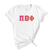 Load image into Gallery viewer, Pi Beta Phi T-shirt - Pi Phi Cute Letters Tee - Kite and Crest
