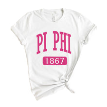 Load image into Gallery viewer, Pi Beta Phi T-Shirt | Pi Phi Large Established Shirt | Pi Beta Phi Sorority Gift Idea - Kite and Crest
