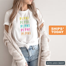 Load image into Gallery viewer, Pi Beta Phi T-shirt - Pi Phi Modern Stacked Tee - Kite and Crest
