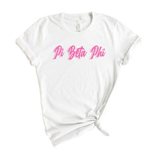 Load image into Gallery viewer, Pi Beta Phi T-Shirt | Pi Phi Neon Pink Colored Shirt | Pi Beta Phi Sorority Gift Idea - Kite and Crest
