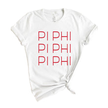 Load image into Gallery viewer, Pi Beta Phi T-Shirt | Pi Phi Red and Stacked Shirt | Pi Beta Phi Sorority Gift Idea - Kite and Crest
