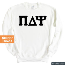 Load image into Gallery viewer, Pi Delta Psi Basic Black Letters Sweatshirt - Fraternity Crewneck Sweatshirt - Kite and Crest
