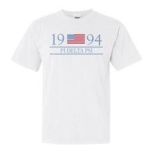 Load image into Gallery viewer, Pi Delta Psi Flag Year Comfort Colors T-Shirt - Fraternity Tee - Kite and Crest
