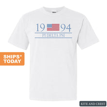 Load image into Gallery viewer, Pi Delta Psi Flag Year Comfort Colors T-Shirt - Fraternity Tee - Kite and Crest
