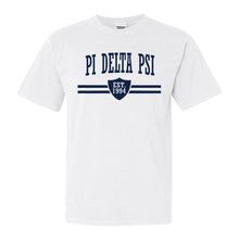 Load image into Gallery viewer, Pi Delta Psi Striped Shield Comfort Colors T-Shirt - Fraternity Tee - Kite and Crest

