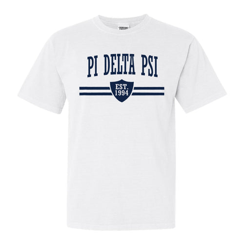 Pi Delta Psi Striped Shield Comfort Colors T-Shirt - Fraternity Tee - Kite and Crest