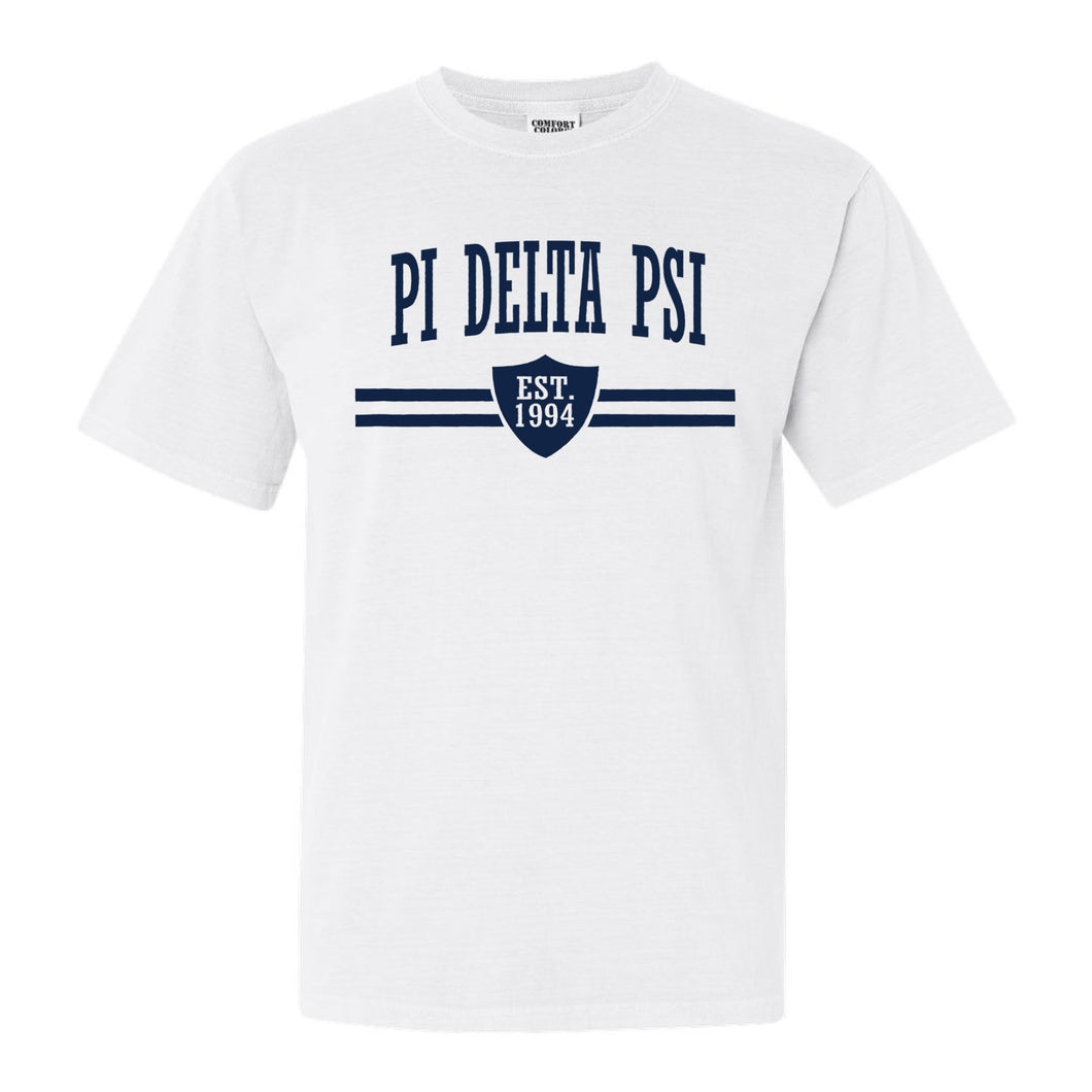 Pi Delta Psi Striped Shield Comfort Colors T-Shirt - Fraternity Tee - Kite and Crest