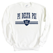 Load image into Gallery viewer, Pi Delta Psi Striped Shield Sweatshirt - Fraternity Crewneck Sweatshirt - Kite and Crest
