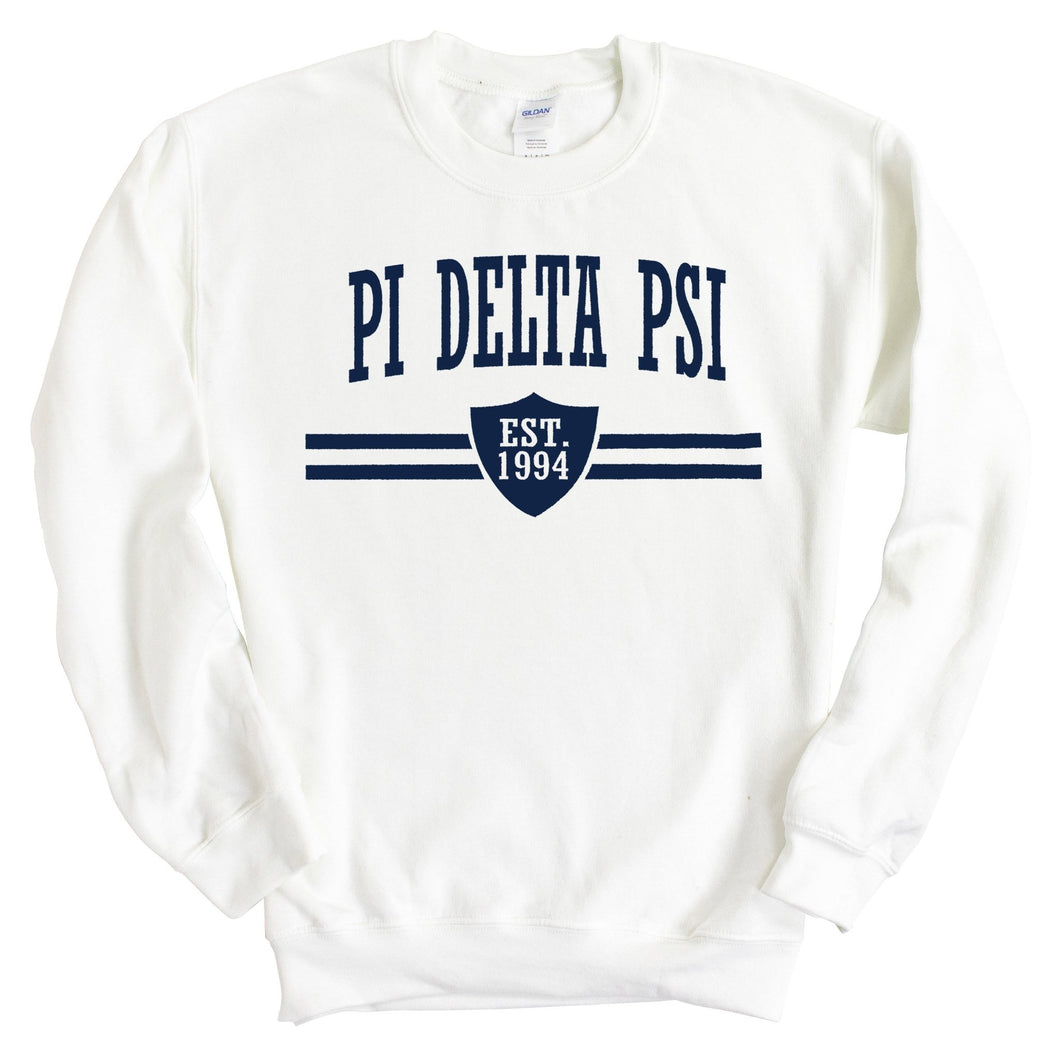 Pi Delta Psi Striped Shield Sweatshirt - Fraternity Crewneck Sweatshirt - Kite and Crest