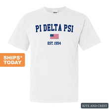 Load image into Gallery viewer, Pi Delta Psi USA Flag Comfort Colors T-Shirt - Fraternity Tee - Kite and Crest

