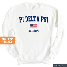 Load image into Gallery viewer, Pi Delta Psi USA Flag Sweatshirt - Fraternity Crewneck Sweatshirt - Kite and Crest
