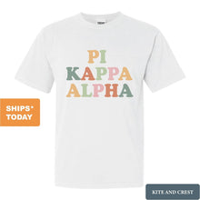Load image into Gallery viewer, Pi Kappa Alpha Comfort Colors T-Shirt - PIKE Bright and Colorful Shirt - Kite and Crest
