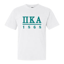 Load image into Gallery viewer, Pi Kappa Alpha Comfort Colors T-Shirt - PIKE Lettered Basic Shirt - Kite and Crest
