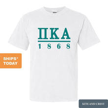 Load image into Gallery viewer, Pi Kappa Alpha Comfort Colors T-Shirt - PIKE Lettered Basic Shirt - Kite and Crest

