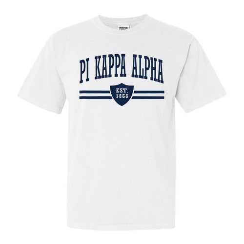 Pi Kappa Alpha Comfort Colors T-Shirt - PIKE Striped Shield Shirt - Kite and Crest