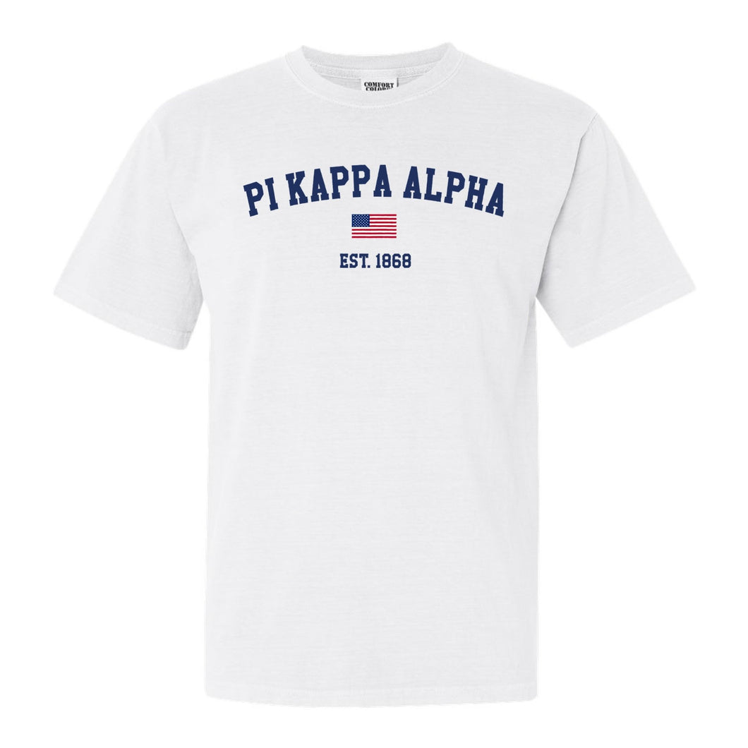 Pi Kappa Alpha Comfort Colors T-Shirt - PIKE USA Flag Shirt - Kite and Crest
