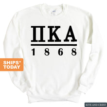 Load image into Gallery viewer, Pi Kappa Alpha Sweatshirt - PIKE Black Letters Crewneck Sweatshirt - Kite and Crest
