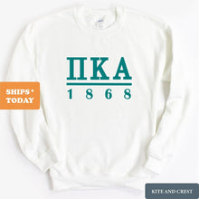 Load image into Gallery viewer, Pi Kappa Alpha Sweatshirt - PIKE Lettered Basic Crewneck Sweatshirt - Kite and Crest
