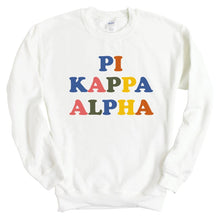 Load image into Gallery viewer, Pi Kappa Alpha Sweatshirt - PIKE Retro Letters Crewneck Sweatshirt - Kite and Crest
