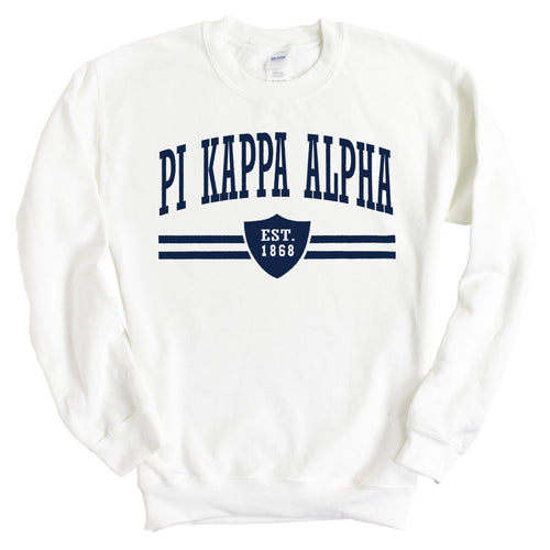 Pi Kappa Alpha Sweatshirt - PIKE Striped Shield Crewneck Sweatshirt - Kite and Crest