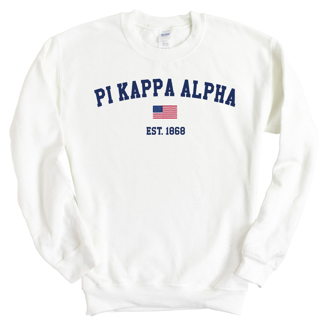 Pi Kappa Alpha Sweatshirt - PIKE USA Flag Crewneck Sweatshirt - Kite and Crest