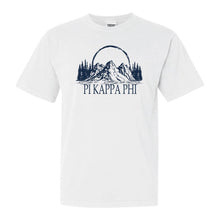 Load image into Gallery viewer, Pi Kappa Phi Comfort Colors T-Shirt - Pi Kapp AEPI Epic Mountain Shirt - Kite and Crest
