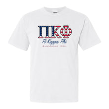 Load image into Gallery viewer, Pi Kappa Phi Comfort Colors T-Shirt - Pi Kapp American Flag Letters Shirt - Kite and Crest
