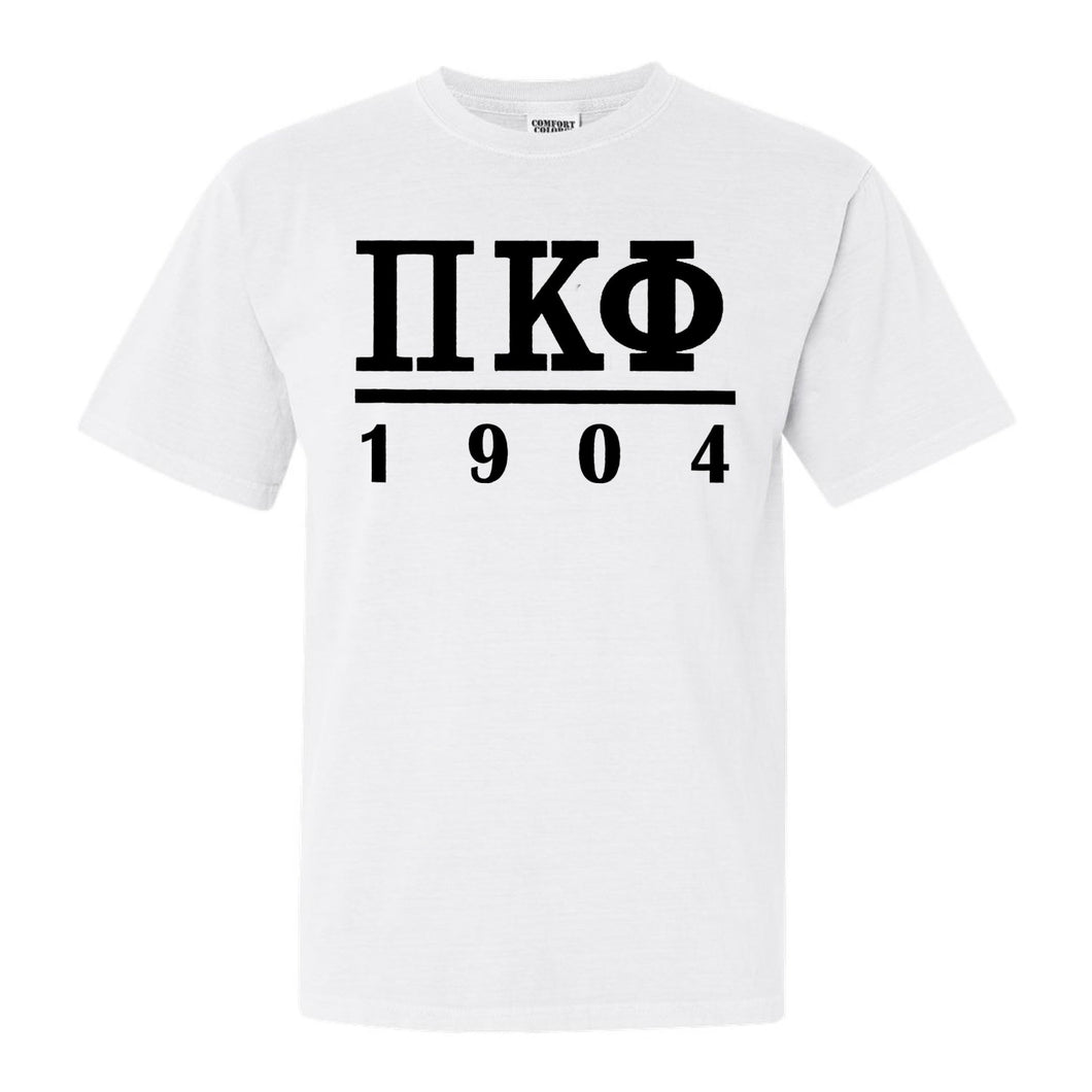 Pi Kappa Phi Comfort Colors T-Shirt - Pi Kapp Black Letters Shirt - Kite and Crest